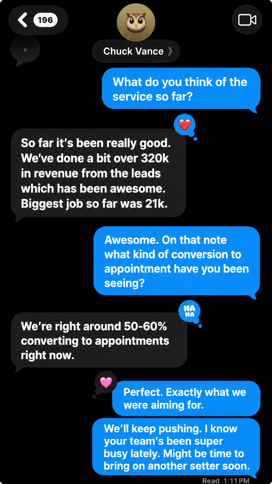 Client text message result 3